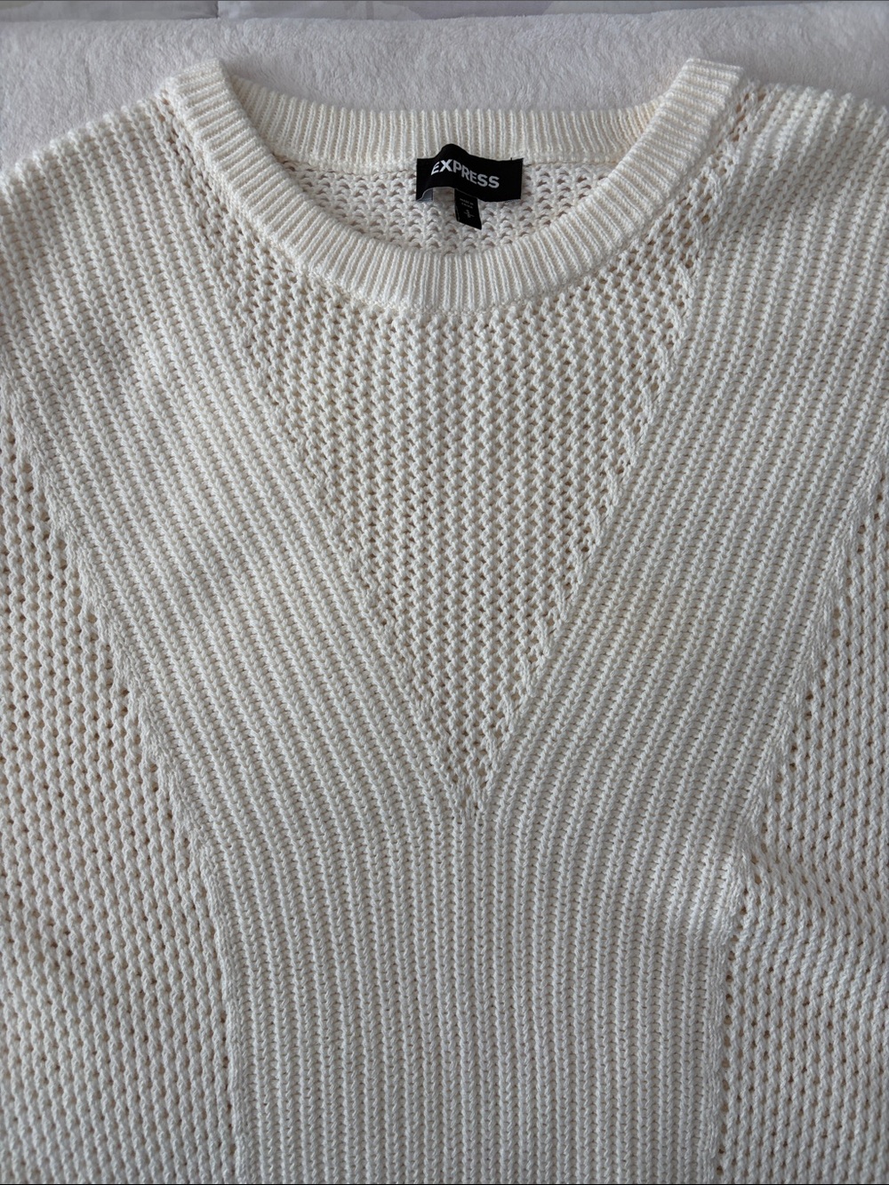 Express Women's Cream Crewneck Textured Knit Sweater